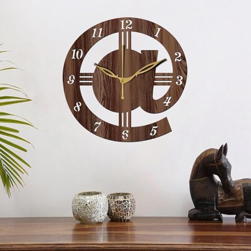 Image of SKYVILLA 12 Inch Wooden MDF Analog Wall Clock with English Numerals | Silent Quartz Movement | Lightweight Without Glass Design for Home Living Room Bedroom
