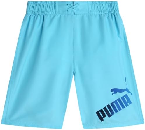 Puma Boys' Swim Trunks - Quick Dry Swimsuit Shorts with Pockets and Mesh Lining - Swimming Trunks for Boys (Sizes: 8-20), Blue Aqua, 10-12