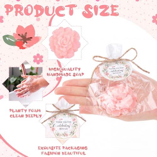 Image of Demissle 40 Sets Mini Flower Soaps Baby Shower Wedding Favors Handmade Scented Soaps Bridal Shower Favors with Thank You Tags Bags for Guests Return Gift Birthday Gender Reveal Party (Light Pink)
