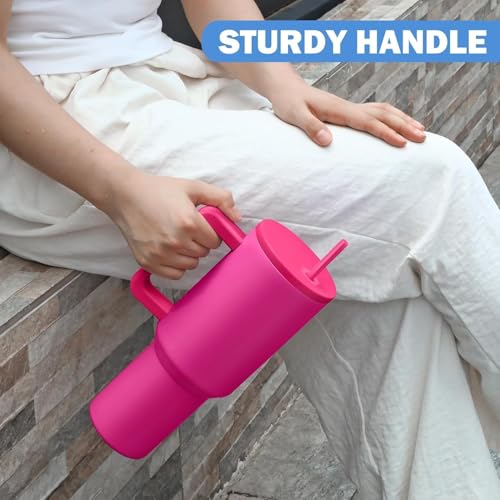 Image of Stainless Steel 1200 ml Vacuum Tumbler with Lid & Straw - Double‑Wall Insulated Cup for Travel, Gym & Office - Keeps Beverages Hot or Cold - 1.2 L Capacity (Dark Pink)