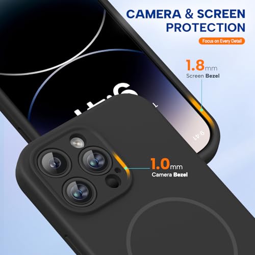 Image of Miracase Magnetic for iPhone 14 Pro Max Case, [Soft Anti-Scratch Microfiber Lining], Compatible with MagSafe, Silicone Shockproof Protection Phone Case for iPhone 14 Pro Max,Black