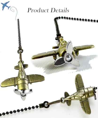 Image of 12 inch Ceiling Fan Pull Chain Retro Airplane Charm Pendant Ceiling Fan Danglers Pulls Chain Extender with Ball Connector, Decorative Pull Chain Pendant Extension (Bronze)
