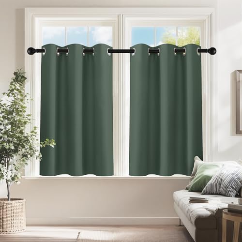 Image of PONY DANCE Dark Green Short Blackout Curtains 36 inch Length for Kitchen, Privacy Small Black Out Grommet Half Window Drapes for Bathroom Cabinet Camper RV Bunk(W42 x L36 inch, 2 Panels)