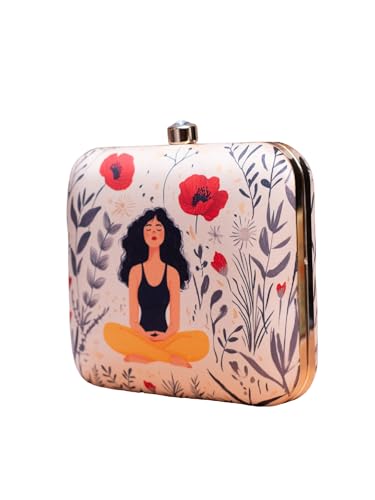 Image of Artklim Printed Box Clutch for Girls - Cross Body Purse with Detachable Golden Chain Strap