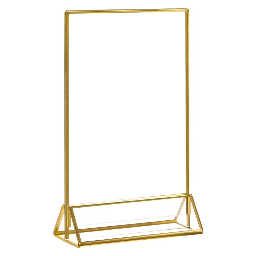 6 szt. złoty uchwyt na znak A5 akrylowy stojak na stół menu, 15 cm x 21 cm, pionowy dwustronny stojak na ulotkę na stół weselny numer restauracja znak zdjęcie ekspozycja