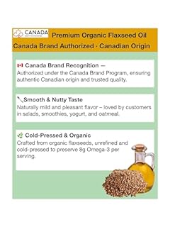 SUNYEAH Canadian Organic Flaxseed Oil - 100% Pure, cold presss, Unrefined, Non-GMO-Saskatchewan Harvest - Essential Fatty Acids - 8 g Omega3 per serving (500ml)