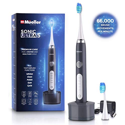 Mueller Sonic Rechargeable Electric Toothbrush with Dentist Recommended CrossClean Technology, Replacement Brush Heads