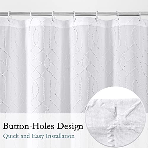 Gibelle White Shower Curtain For Bathroom, 3D Embossed Geometric Textured Fabric Shower Curtain Set With Hooks, Modern Farmhouse Elegant Design, Hotel Quality, 72X72 #TOP4