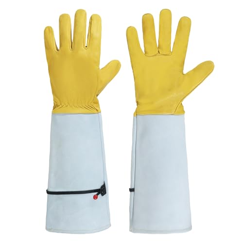 Image of HANDLANDY Rose Pruning Gardening Gloves for Men Women, Thorn Proof Forearm Protection Leather Garden Gloves, Gardening Gifts for Gardeners (Golden Yellow, X-Large)