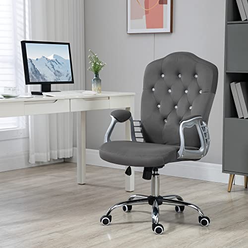 Vinsetto Home Office Chair, Velvet Computer Chair, Button Tufted Desk Chair With Swivel Wheels, Adjustable Height, And Tilt Function, Dark Gray #TOP1
