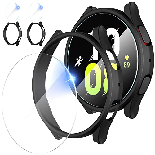 Diruite para Samsung Galaxy Watch 5 44mm Funda Protector+ Protector Pantalla, 2*PC Protector Case+ 2*Cristal Templado Protector Pantalla para Samsung Galaxy Watch 5 44mm [Protección Completa] Cover