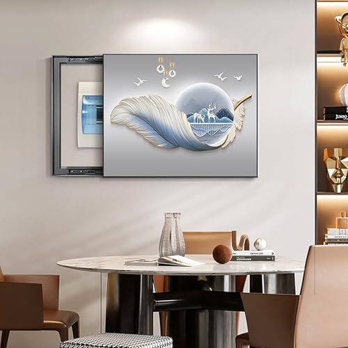 Breaker Box Cover Decorative, Electric Meter Fuse Box Cover, Modern Wall Art Painting, Crystal Ceramic Surface, Sliding or Flip-up Design, Widely Used(Blue 2,60 * 50cm/23.6 * 19.7in)