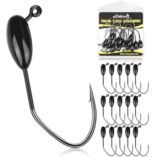 Tube Jig Heds, 15pcs Tube Bait Fishing Jigs 3X Strong 3/0 Bass Hooks for Crappie, Trout, Bass...