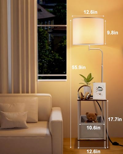 Image of Lightdot 56 inch Floor Lamp with Table & Storage Bag, Dimmable Corner End Table Lamps with 350 Rotatable Fabric Lampshade, Mid Century Floor Lamps for Living, Room Bedroom, Office, E26 Bulb Include-White