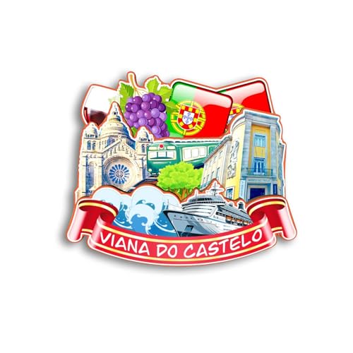 Quwsne Refrigerator Magnet for Viana Do Castelo Portugal Travel Souvenir 3D Handmade Wooden Home Decoration Landmark Decorative Fridge Sticker Tourist Trip Collection Gift 1596