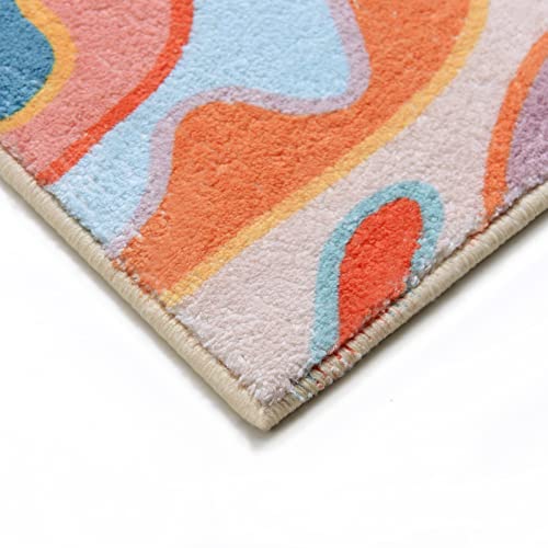 Yokii Vintage Abstract Area Rug 3X5 Faux Wool Hippie Aesthetic Colorful Striped Geometric Non-Slip Throw Rugs Carpet For Kitchen Entryway Rubber Backed, Orange And Blush #TOP5