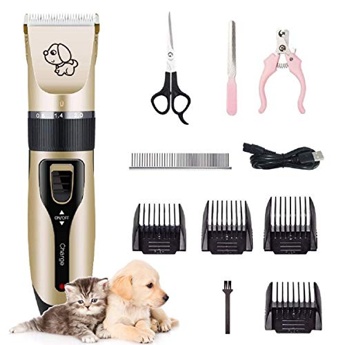 DoGeek Dog Grooming Kit Professional Pet Clippers 12 Set, Rechargeable Cordless and Low Noise for Dogs, Cats or Any Animals (12 PCS)