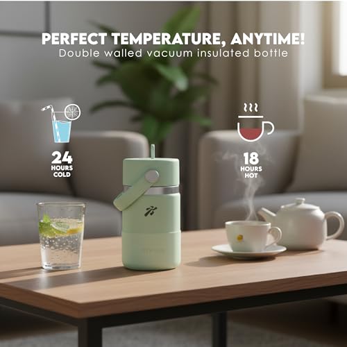 Image of VBOTT GENFLASK-Ozil -380 ml|Thermosteel Flask with Straw Sipper & Carrying Loop| SS 304 Water Bottle|Hot /Cold-18 /24 hrs|Insulated Bottles| SEA Green Colour|Multipurpose