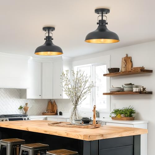 Image of Metal Semi Flush Mount Light Fixture 11.4 inch Ceiling Light Black | ETL Certificate,Hallway Light Fixtures for Kitchen,Hall,Bedroom,Bathroom,Entryway 2 pack