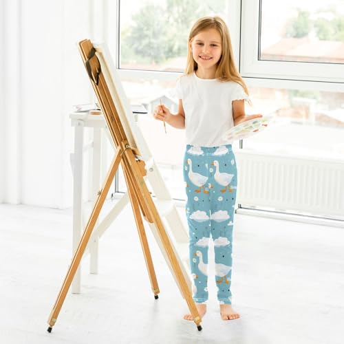 ALAZA Girls' Leggings Children's Yoga Pants Skinny Printed Dance White Goose Blue Comfortable 4T4