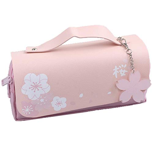 Ticarus Pink Cherry Blossom Pencil Case PU Leather Pencil Case Stationery Pencil Case Sweet Pencil Case Pencil Case