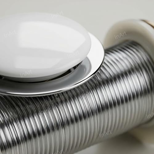 Image of InArt Pop-up Brass Basin Drainer /Waste Coupling /Waste Kit for Bathroom Wash Basin /Vessel Sink 5 Inch Brass Full Threaded Pop Up Waste Coupling 32 MM (White Ceramic)