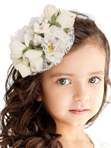 Bohend Tea Party White Fascinators Hats Flower Hat Fancy Lace Hair Clip Wedding Accessories for Girls