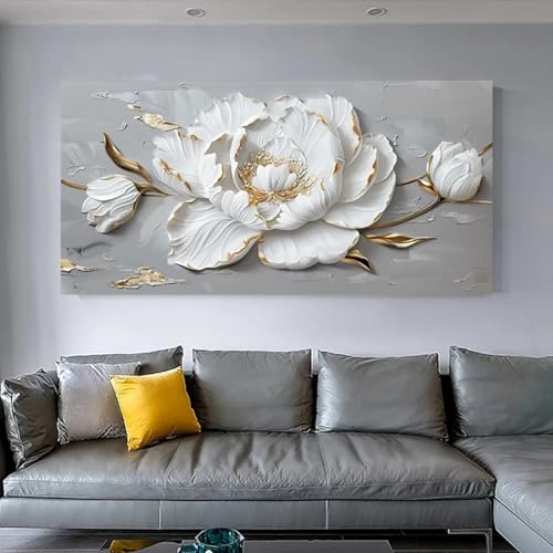 Tableau de luxe abstrait fleurs dorées avec cadre de salon