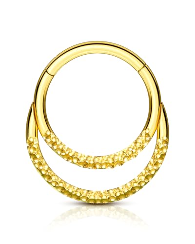 COCHARM Beaten Septum Rings 16G Gold Septum Jewelry Unique Helix Daith Rook Earrings Surgical Steel Daith Piercing Jewelry