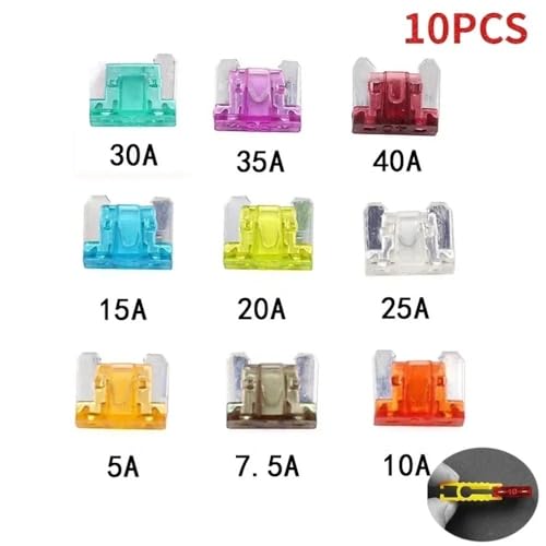 Set de 10 fusibles pequeños mini automóvil de hoja eléctrica 5A 7.5A 10A 15A 20A 25A 30A 35A 40A (35A, Medio) miniatura 3