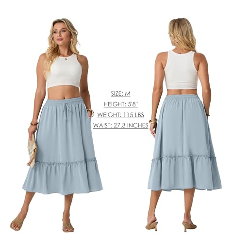 FREEOAK Women's Linen-Like High Waisted Pleated Midi Skirt with Pockets Flowy Summer Skirt for Vacation A-Line Boho — view 2