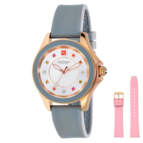 Arbon Collection Grey Stainless Steel Women's Watch with Extra Pink Silicone Interchangable Band