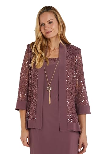 Image of R&M Richards Women's 2-Piece Knee Length Banded Hi-Lo Sequined Jacket Dress W /Detachable Necklace