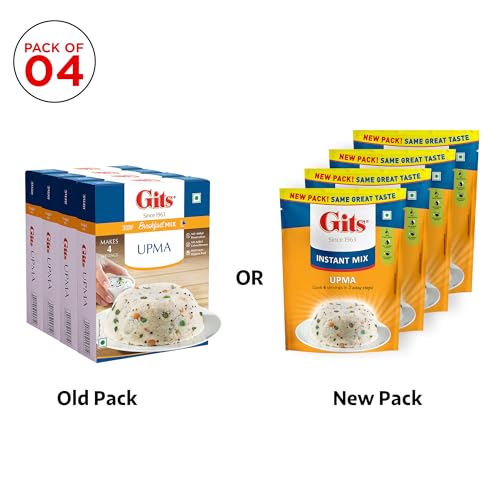 Gits Instant Upma Breakfast Mix, Pure Veg, 800g (Pack of 4 X 200g Each)