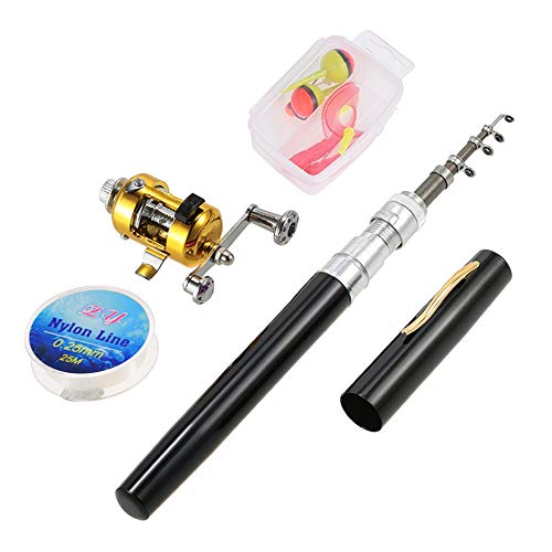 Andoer Conjunto combinado de cana de pesca e molinete Caneta de bolso telescópica Vara de pesca com
