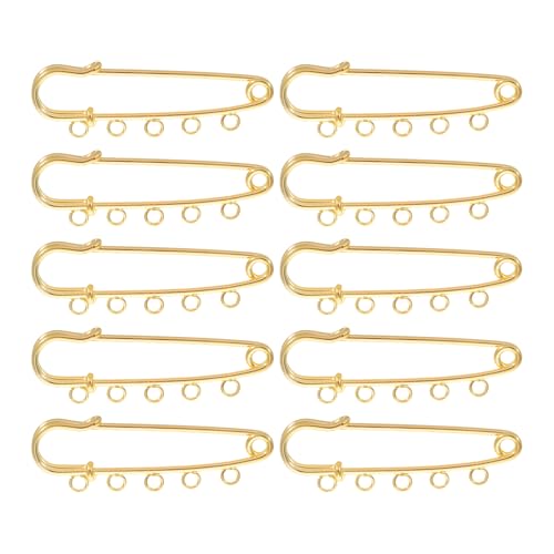 COHEALI Safety Pins with 5 Loops 10Pcs Gold Brooch Pins for DIY Crafts Jewelry Making Sewing Clothes Blankets Skirts Accessories