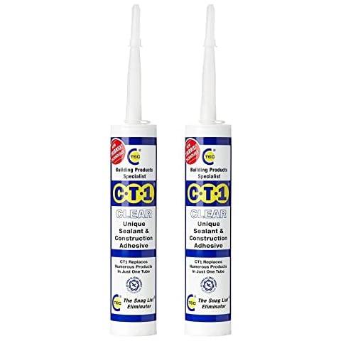 CT1 Clear TRIBRID Multi-Purpose Sealant & Adhesive - 2 Pack - Bathroom, Shower & Window Sealant - Odourless - Anti Mould Waterproofing Sealant Adhesive - Vibration Resistant & Flexible - 290ml Cover