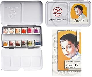 Professional Watercolour Paint Set Sorriso - Non-Toxic 12 Half-Pan Set in Metal Tin Palette - Portable Travel Watercolour Set for Adults - Water Color for Portrait, Figurative & Animal Art by ZenART