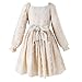 HILEELANG Tween Girls Long Sleeve Flower Girl Dress Cream, 3D Flower Applique Bow Tie Elegant Holiday Wedding Princess Church Outfit 9-10T