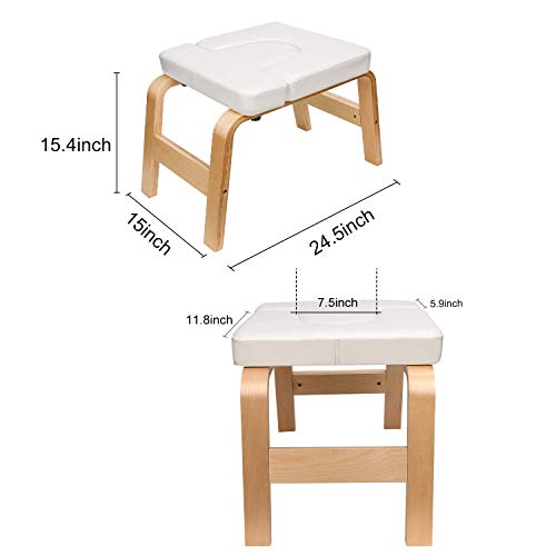 EveryMile Yoga Headstand Bench - Yoga Inversion Stand Chair for Family, Gym Workout Fitness - Wood and PU Pads - Relieve Fatigue and Build Up Body (White)