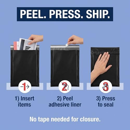 Image of BOX USA Shipping Bags 14 x 19 (100-Pack) Black - Large Heavy Duty Self-Adhesive Envelope Poly Mailers for Packing