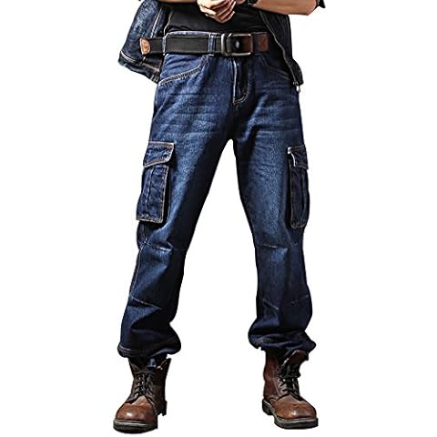 Idopy Casual Motorcycle Workwear Multi Pockets Denim Biker Cargo Jeans Pants Blue 30 Cover
