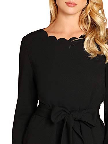 Romwe Women's Bow Self Tie Scalloped Cut Out Elegant Office Work Tunic Blouse Top Black Medium