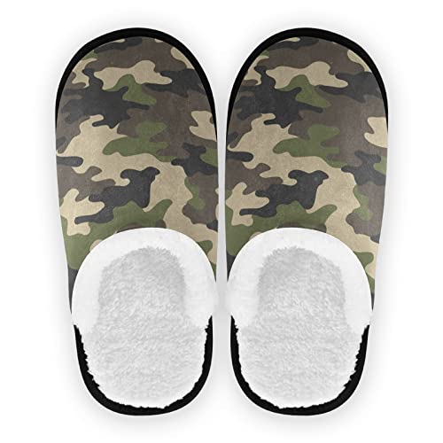 Zapatillas de camuflaje militares para mujeres y hombres, zapatillas de viaje de camuflaje del ej閞cito plegables para interiores con forro de felpa para casa, zapatillas de espuma viscoel醩tica, zapa