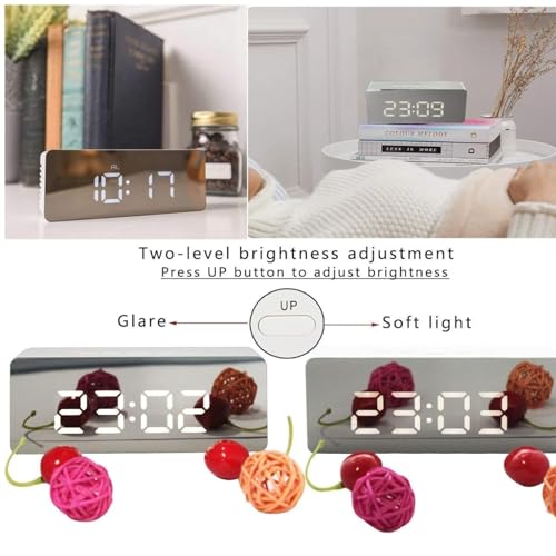 Image of REACHER Digital LED Mirror Alarm Clock|Table Smart Alarm Back Light Clock for Students, Office, Home & Bedroom with Sensor Date & Temperature for Heavy Sleeper 12 /24Hr Time, USB /Battery Powered