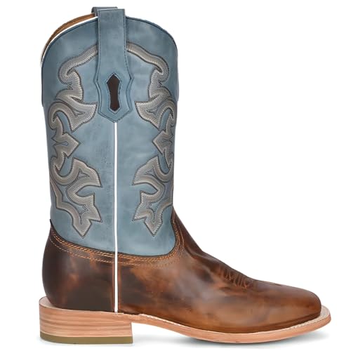 CORRAL MEN'S HONEY/BLUE EMBROIDERY WIDE SQ. TOE RODEO COLLECTION, LEATHER WITH RUBBER INSERT SOLE, WESTERN A4262