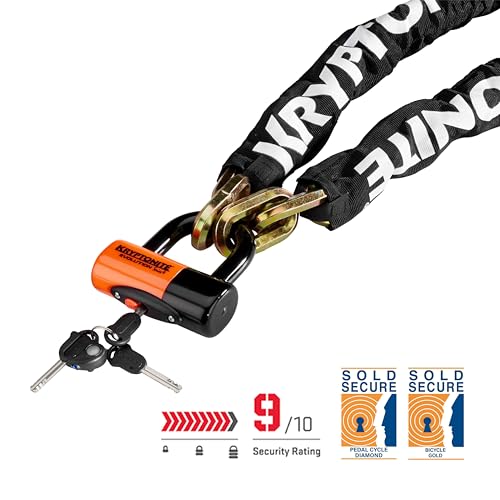 Image of Kryptonite New York 1210 Bike Chain Lock, 3.25 Feet Long Heavy Duty Anti-Theft Sold Secure Gold Bicycle Chain Lock with Evolution Disc Lock and Keys for Ultimate Security E-Bike, Motorcycle, Scooter