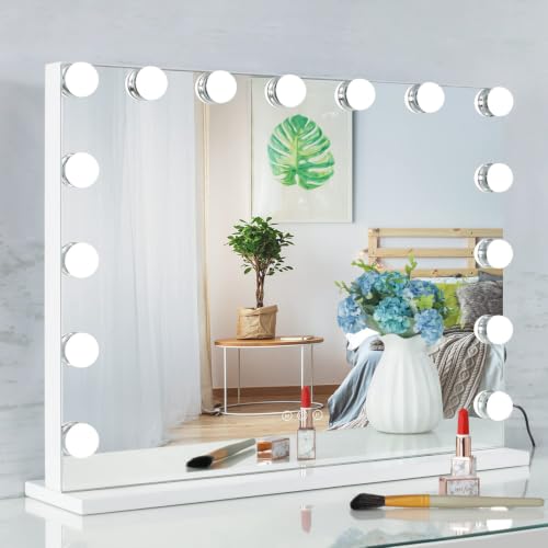 Image of Art Street Hollywood LED Vanity Makeup Mirror with Lights, 9 Led Bulbs Style Dressing Table Mirror, Smart Touch Control, 3 Color Lighting Modes, Wall Mount & Tabletop for Bedroom (50x70 CM)