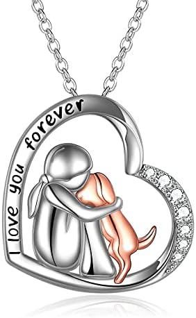 YFN Sterling Silver Keepsake Dog Pendant Necklace I Love You Forever Dog Lover Memorial Gifts for Women (Rose- I Love You Forever)