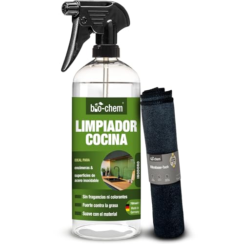 Bio-Chem – Limpiador de cocina concentrado 750ml + paño de microfibra – Elimina grasa y suciedad diaria – Limpieza eficaz para superficies de cocina y uso cotidiano